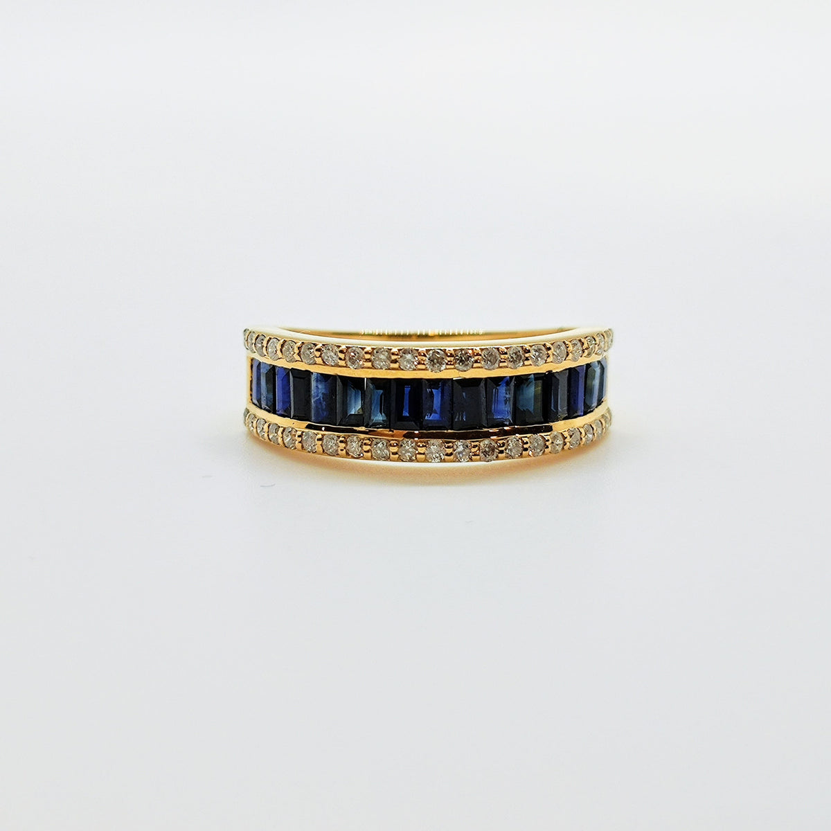 Anillo Zafiros Baguette Y Brillantes Oro Amarillo 18K