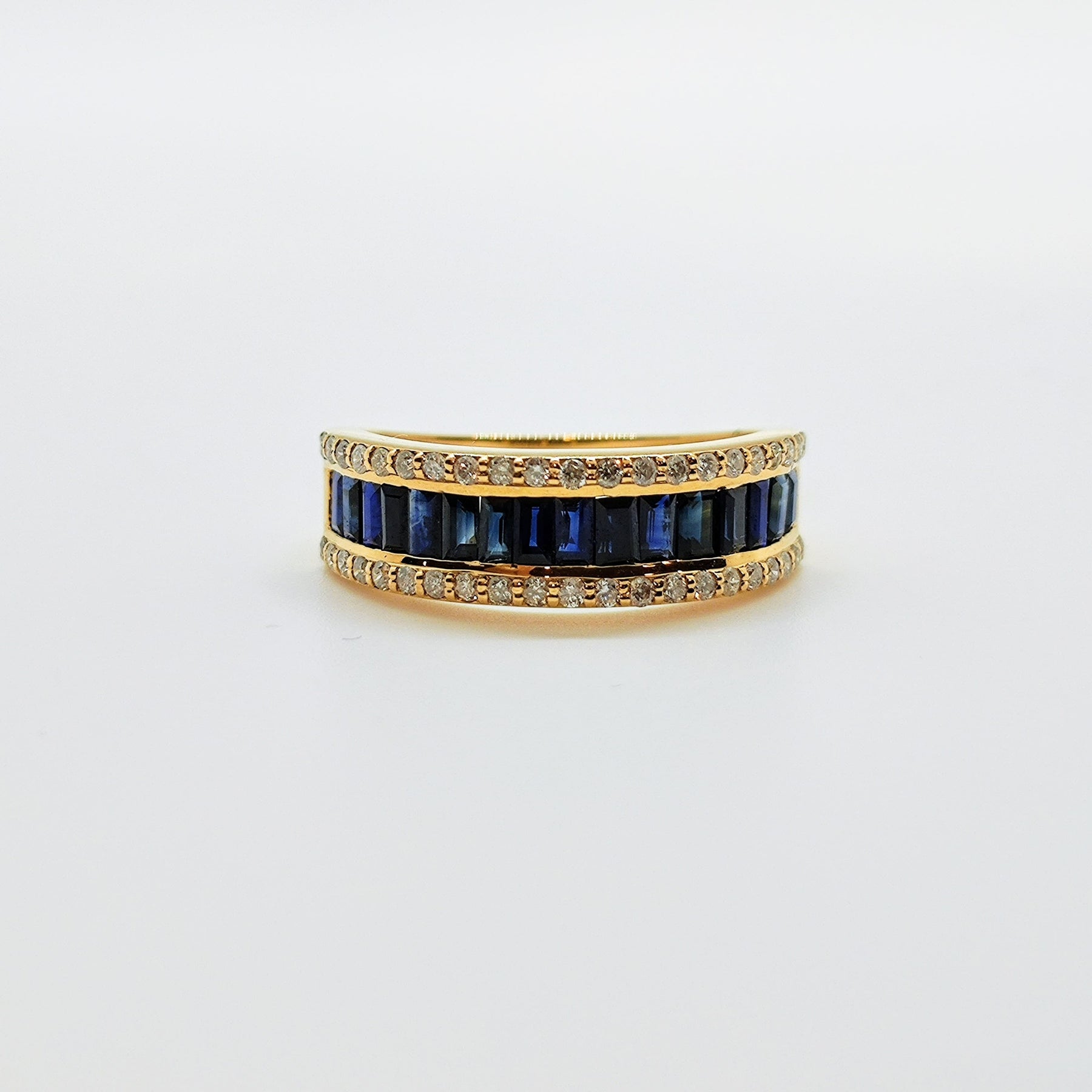 Anillo Zafiros Baguette Y Brillantes Oro Amarillo 18K