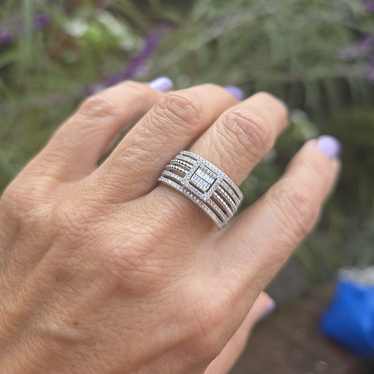 Anillo Oro Blanco Diamantes Baguette Cuadrado