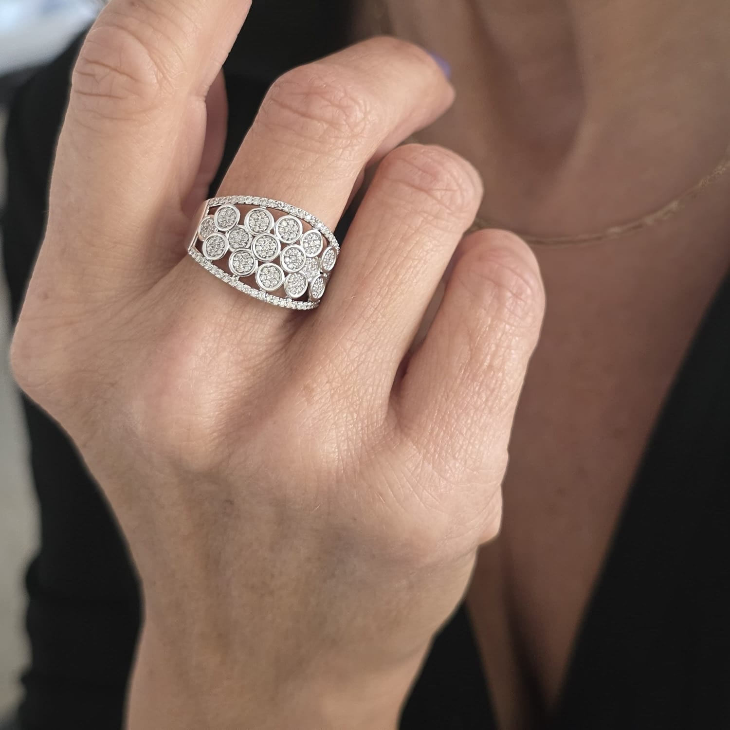 Maxi Anillo Circulos De Brillantes Oro Blanco