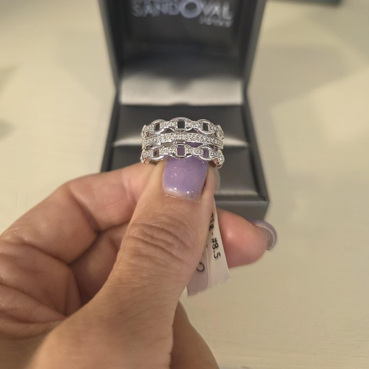 Anillo Eslabones Cadena Oro Blanco