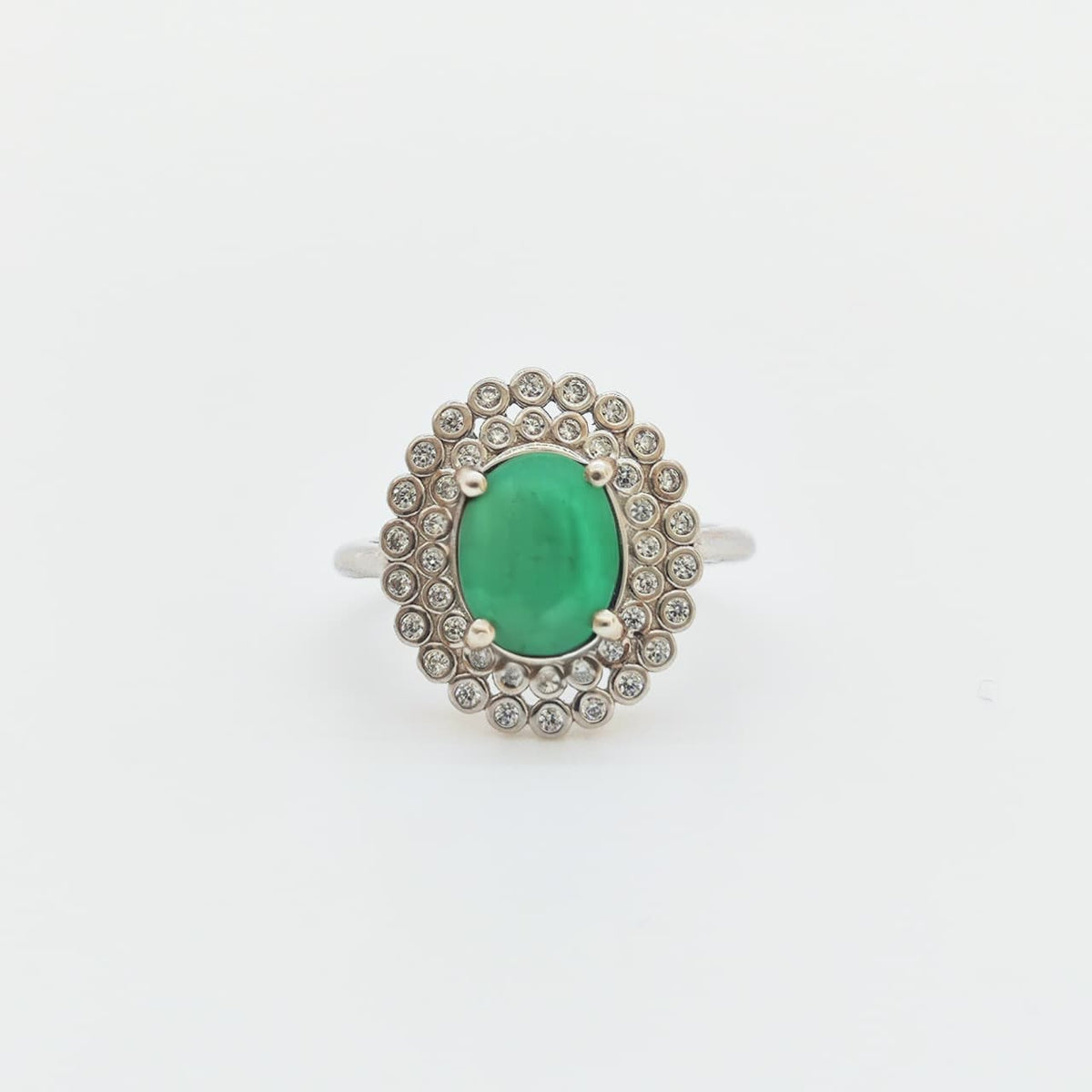 Anillo Plata Rodinada Esmeralda Oval