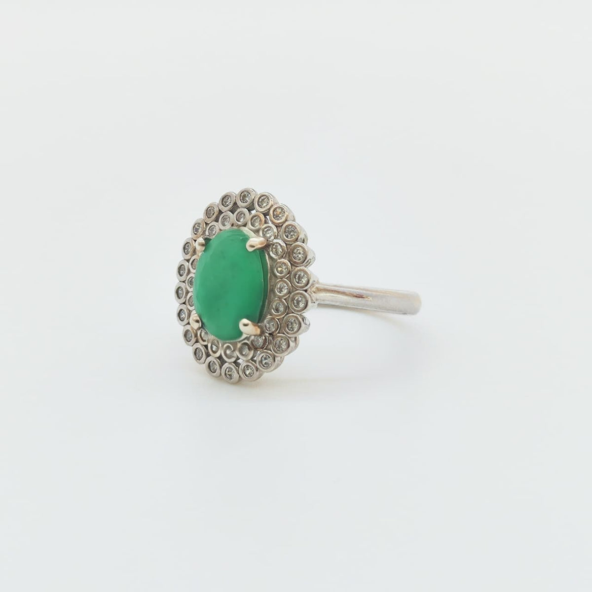 Anillo Plata Rodinada Esmeralda Oval