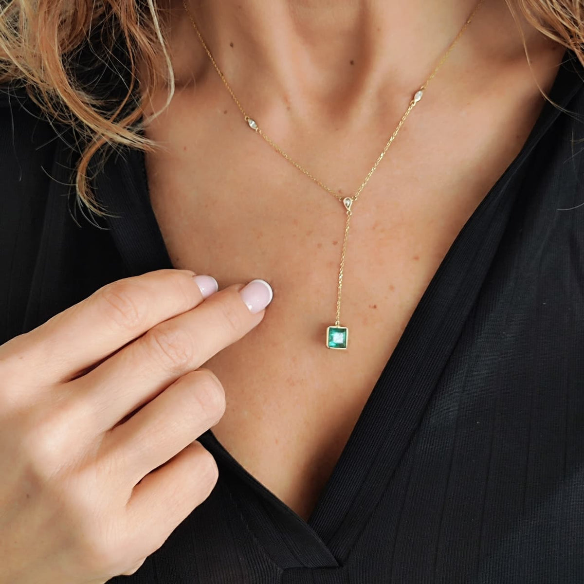 Collar Esmeralda Corte Princess Oro Amarillo 18K Y Brillantes