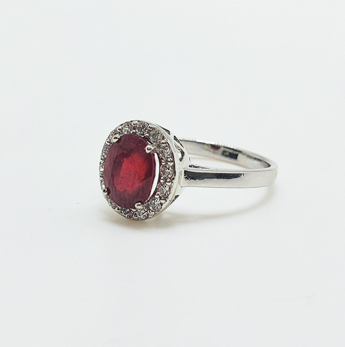 Anillo Lady Di Rubí Plata Rodinada