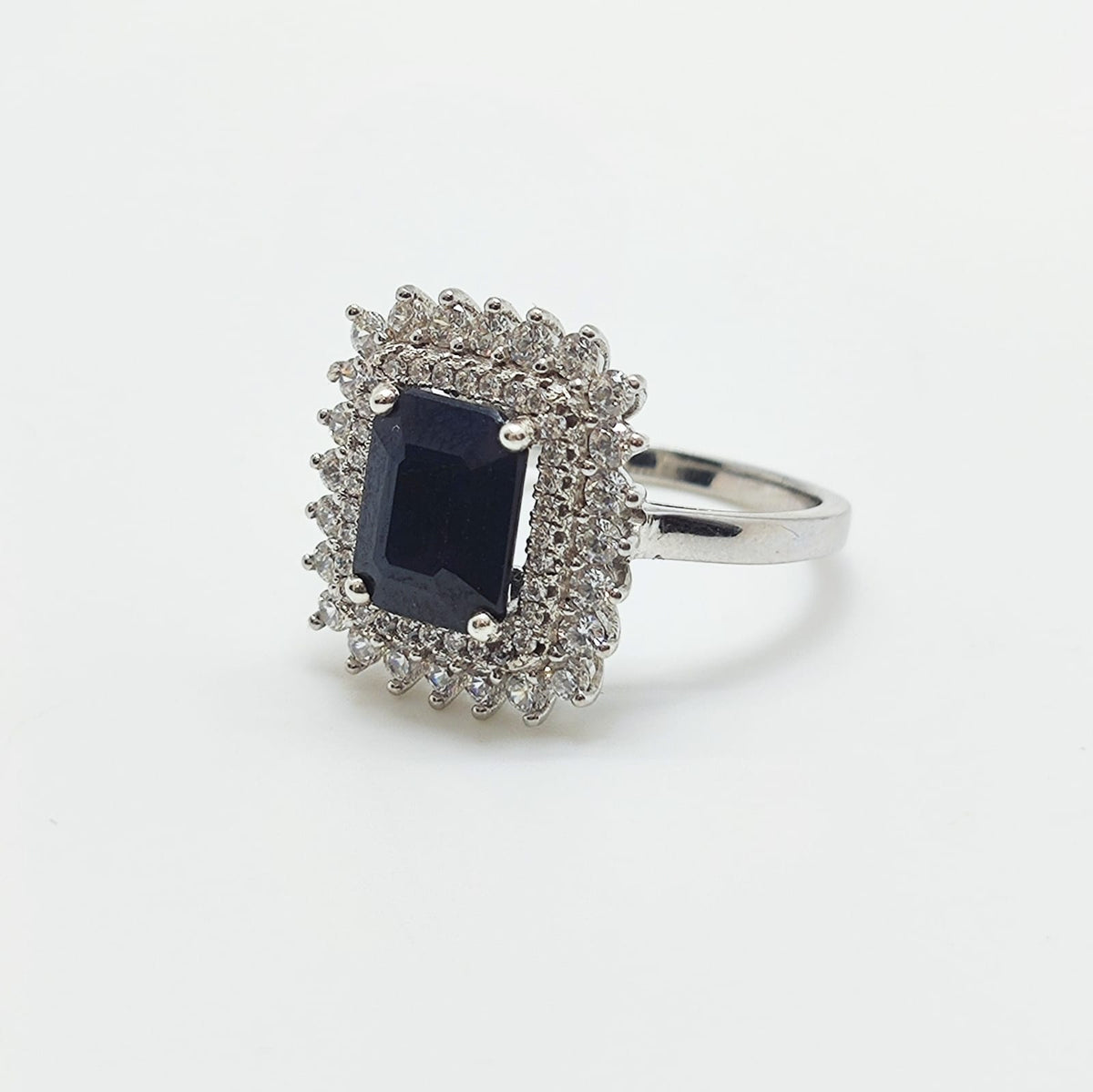 Anillo Plata Rodinada Zafiro Rectangular
