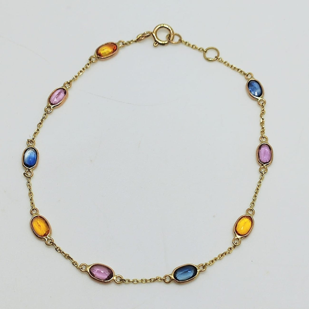 Pulsera Oro Amarillo Zafiros De Colores