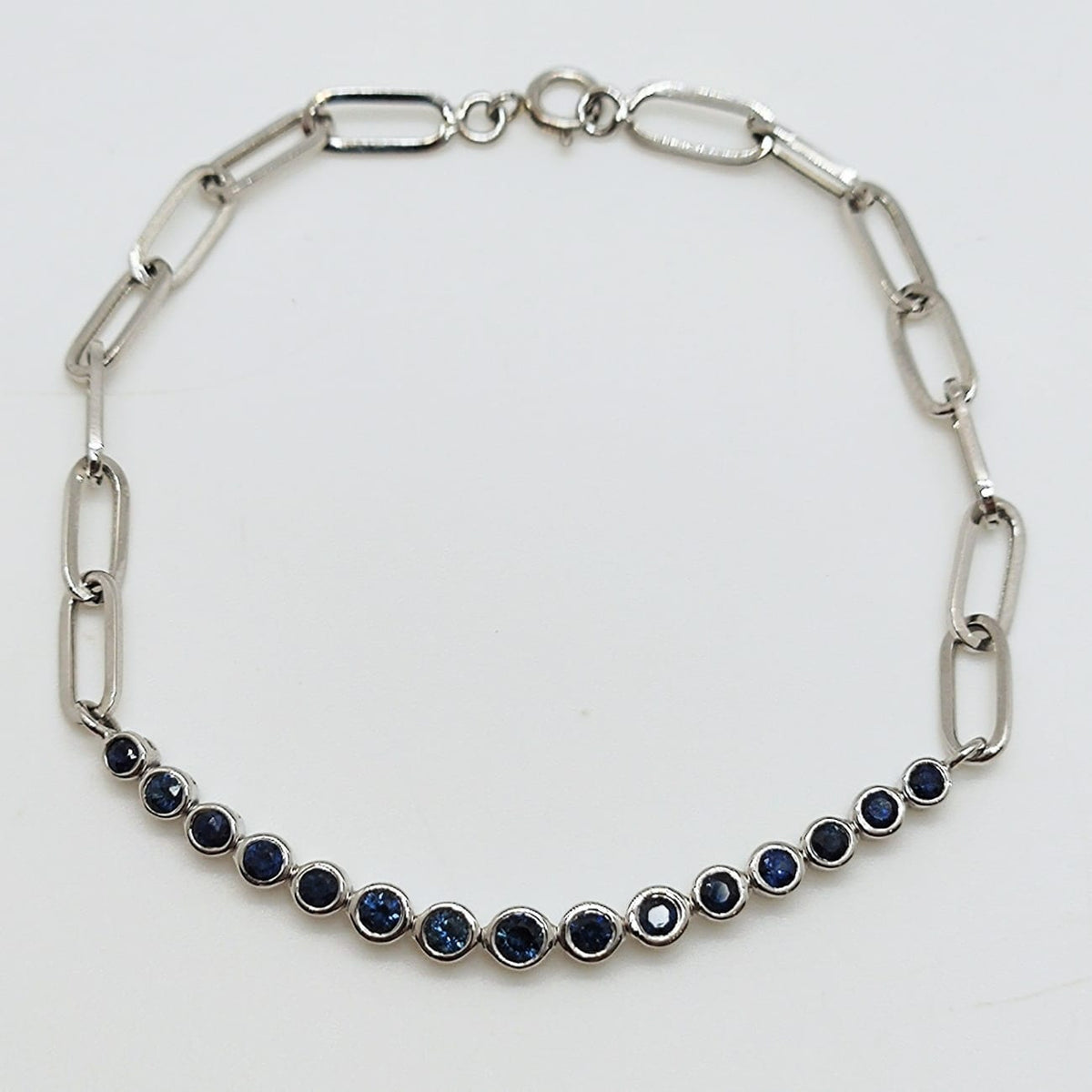 Pulsera Oro Blanco Zafiros Circulares 1 Quilate