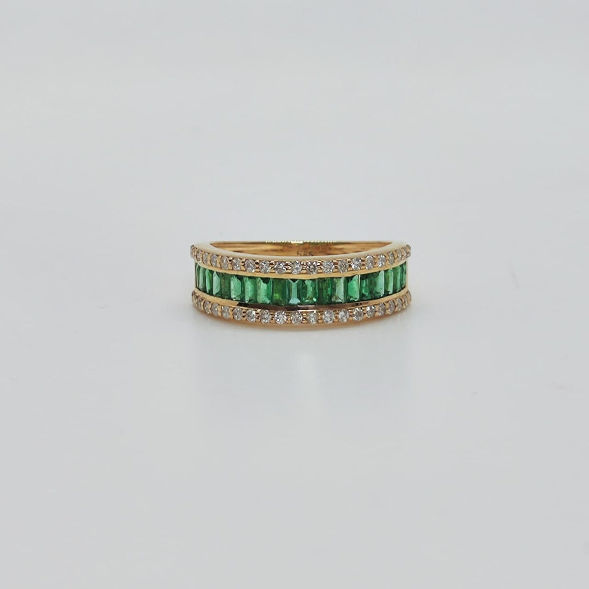 Anillo Esmeraldas Baguette Y Brillantes Oro Amarillo