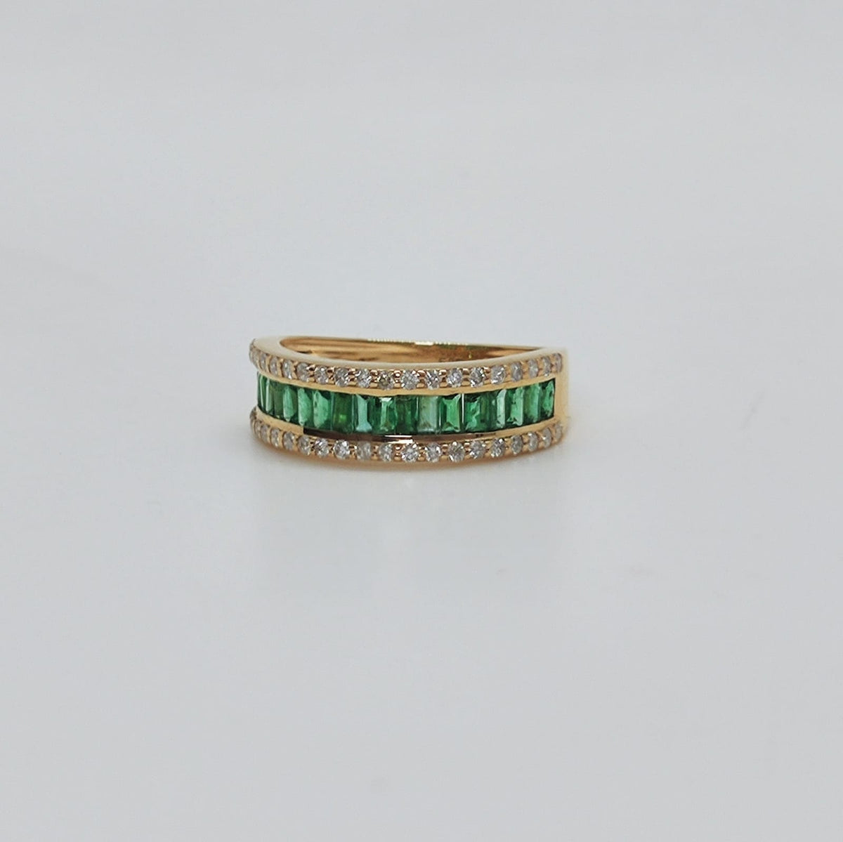 Anillo Esmeraldas Baguette Y Brillantes Oro Amarillo