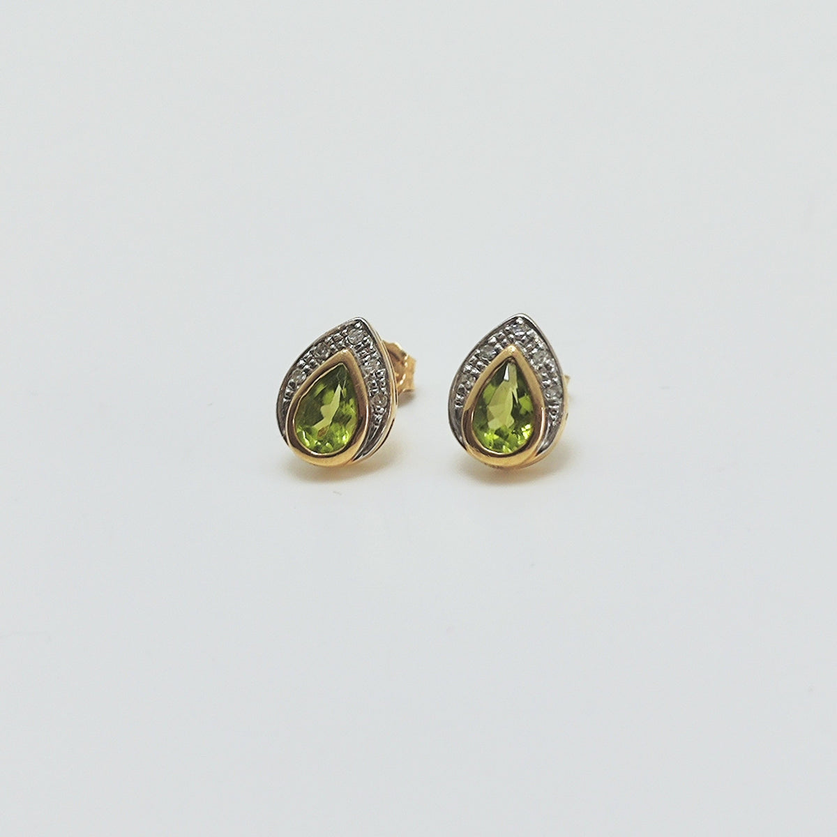 Aros Gota Peridoto Oro Amarillo Y Brillantes