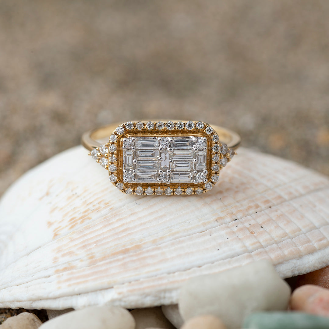 Anillo Placa Baguette Oro Amarillo 18K
