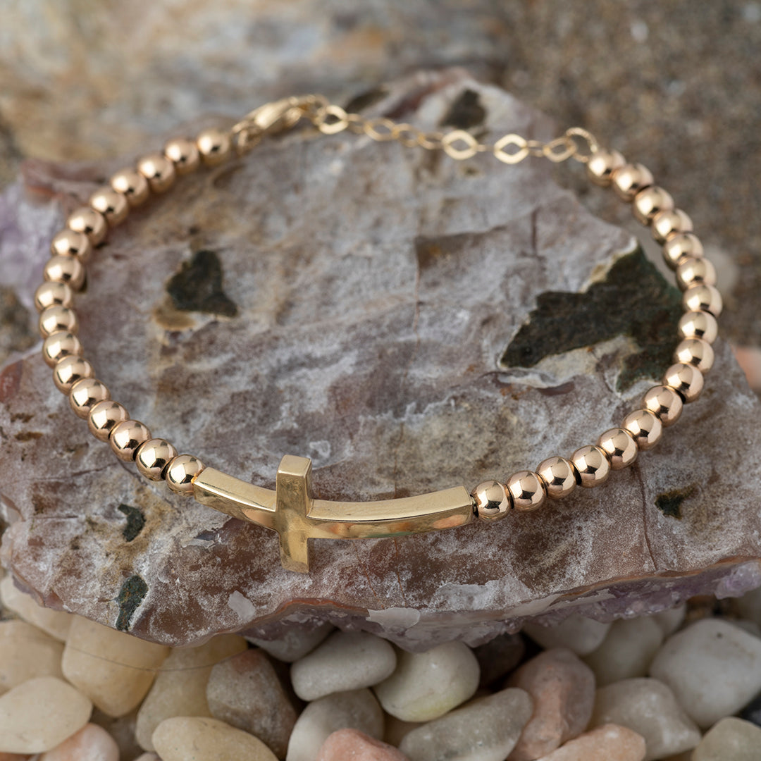 Pulsera Esclava T Bolitas Oro Amarillo 14K
