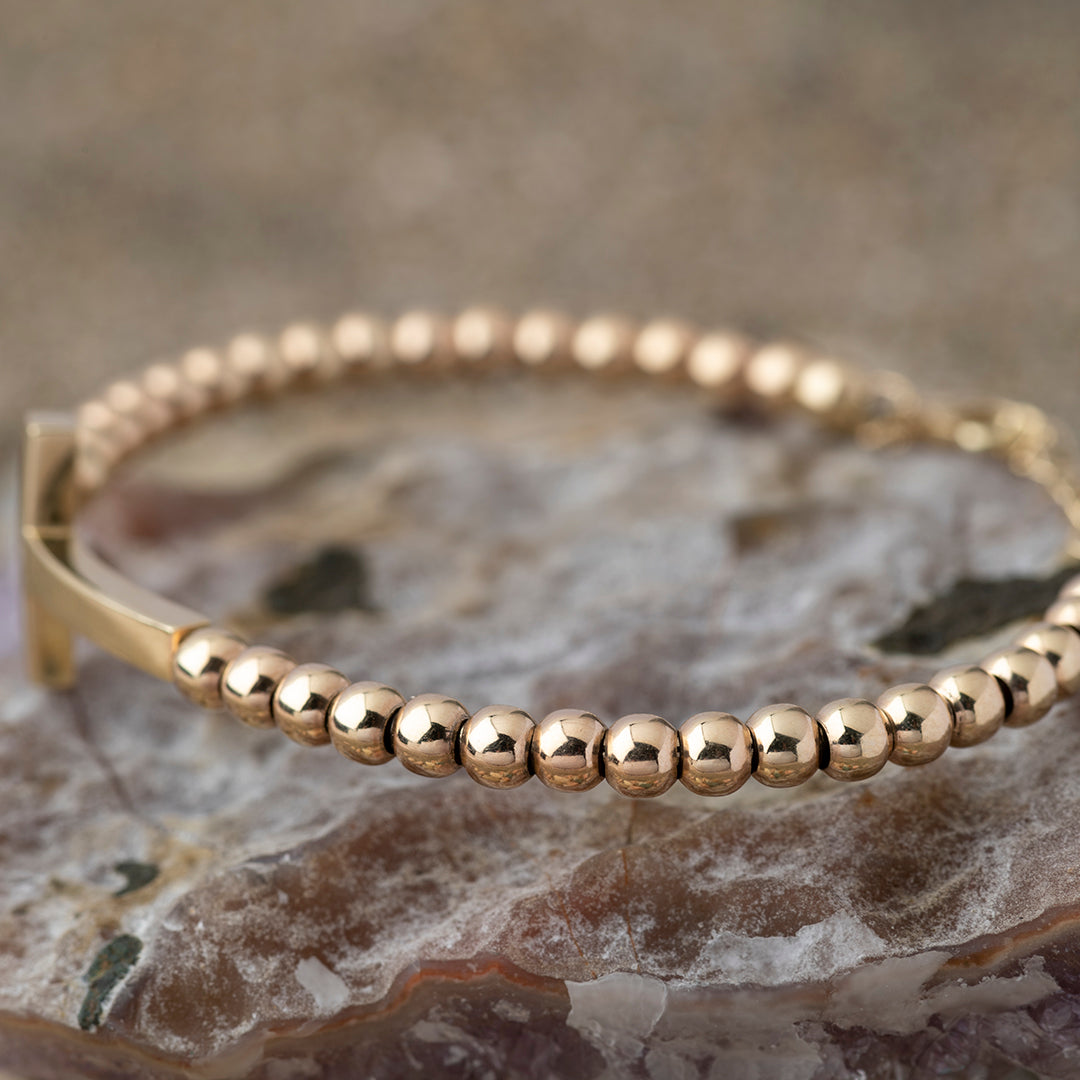 Pulsera Esclava T Bolitas Oro Amarillo 14K