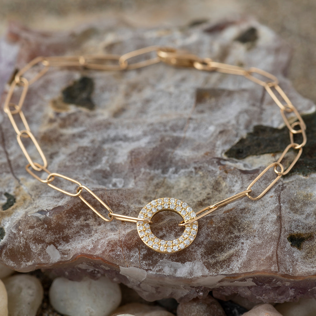 Pulsera Clip Oro Amarillo 18K Círculo Brillantes