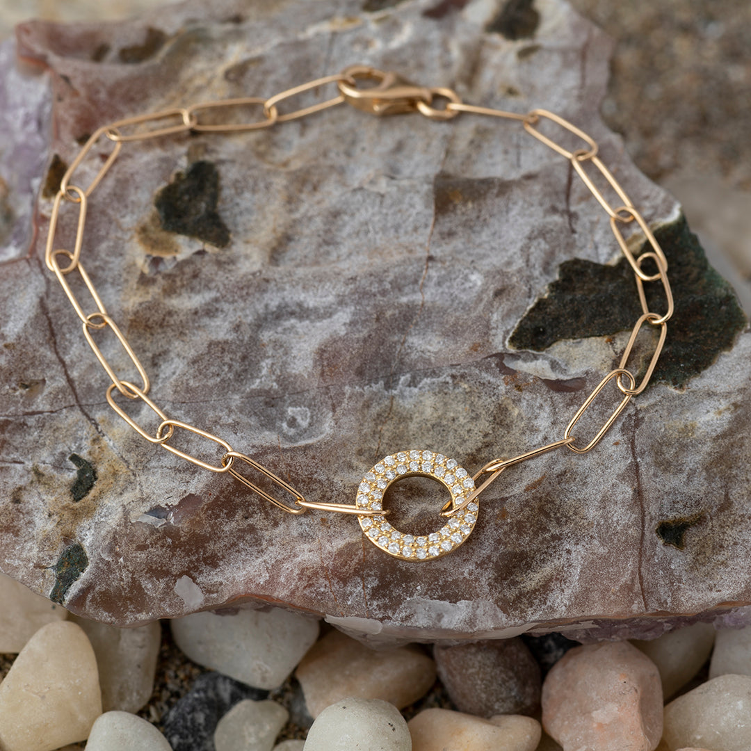 Pulsera Clip Oro Amarillo 18K Círculo Brillantes