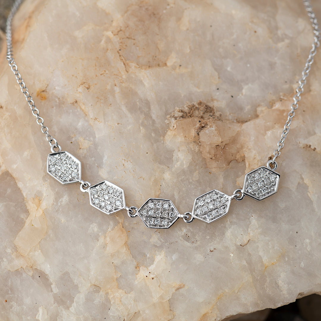 Collar Eslabones Moderno Con Diamante Oro Blanco