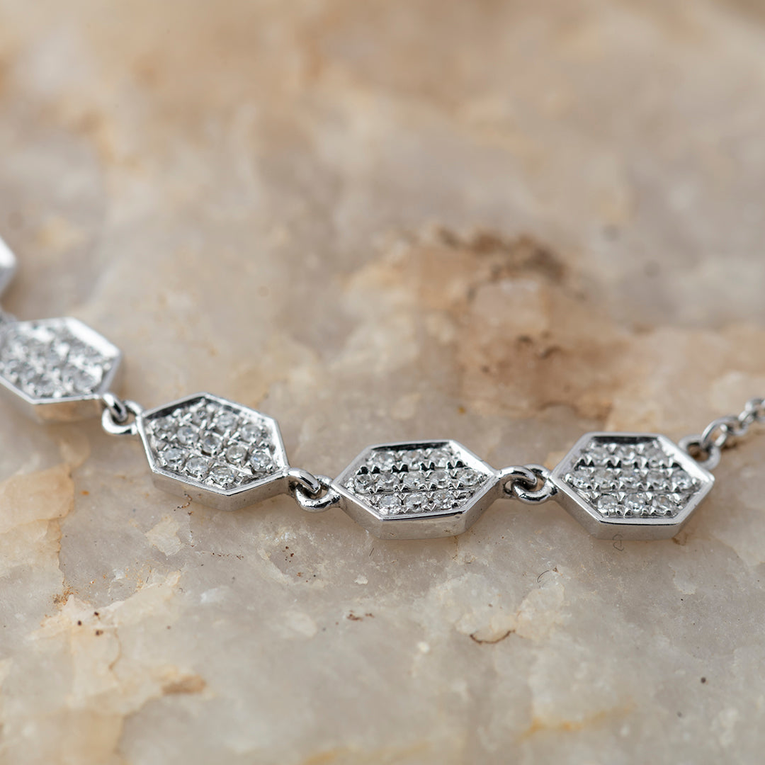 Collar Eslabones Moderno Con Diamante Oro Blanco