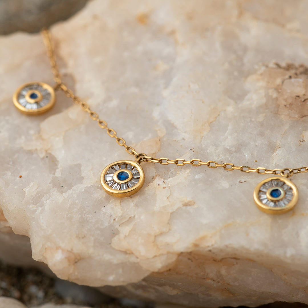Collar Ojo De Zafiro Y Diamantes Baguette Oro Amarillo 18K
