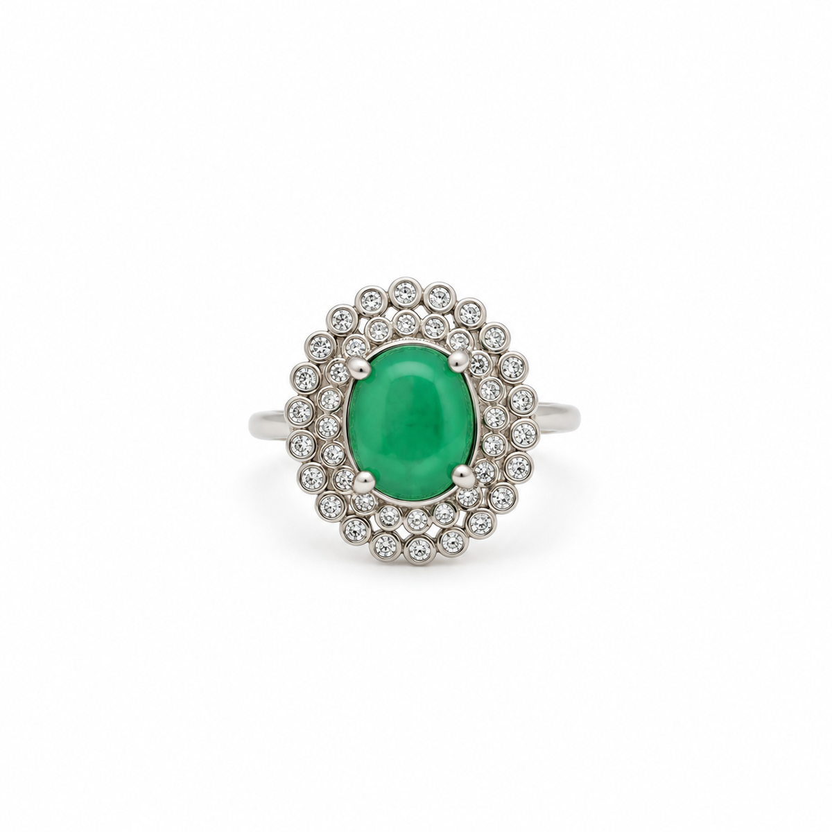 Anillo Plata Rodinada Esmeralda Oval