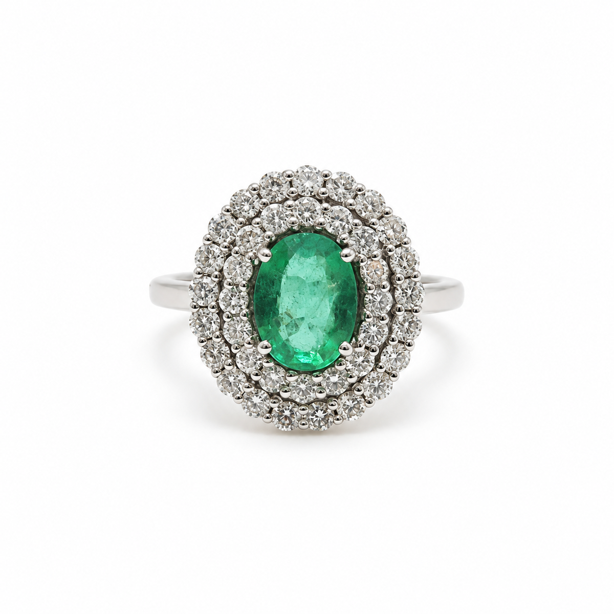Anillo Doble Halo Esmeralda