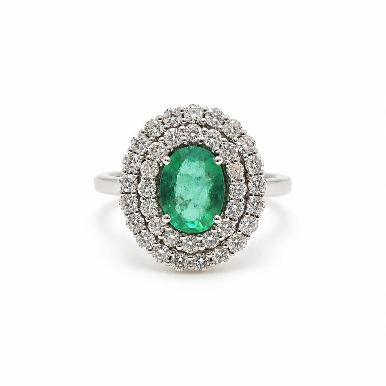Anillo Doble Halo Esmeralda