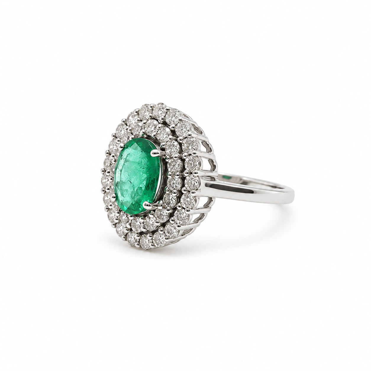 Anillo Doble Halo Esmeralda