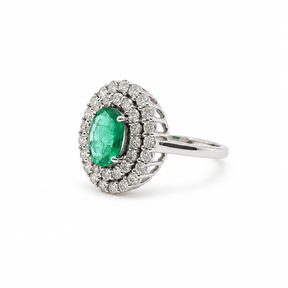 Anillo Doble Halo Esmeralda