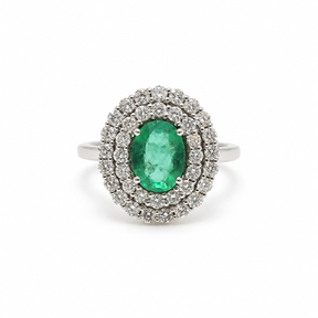 Anillo Doble Halo Esmeralda