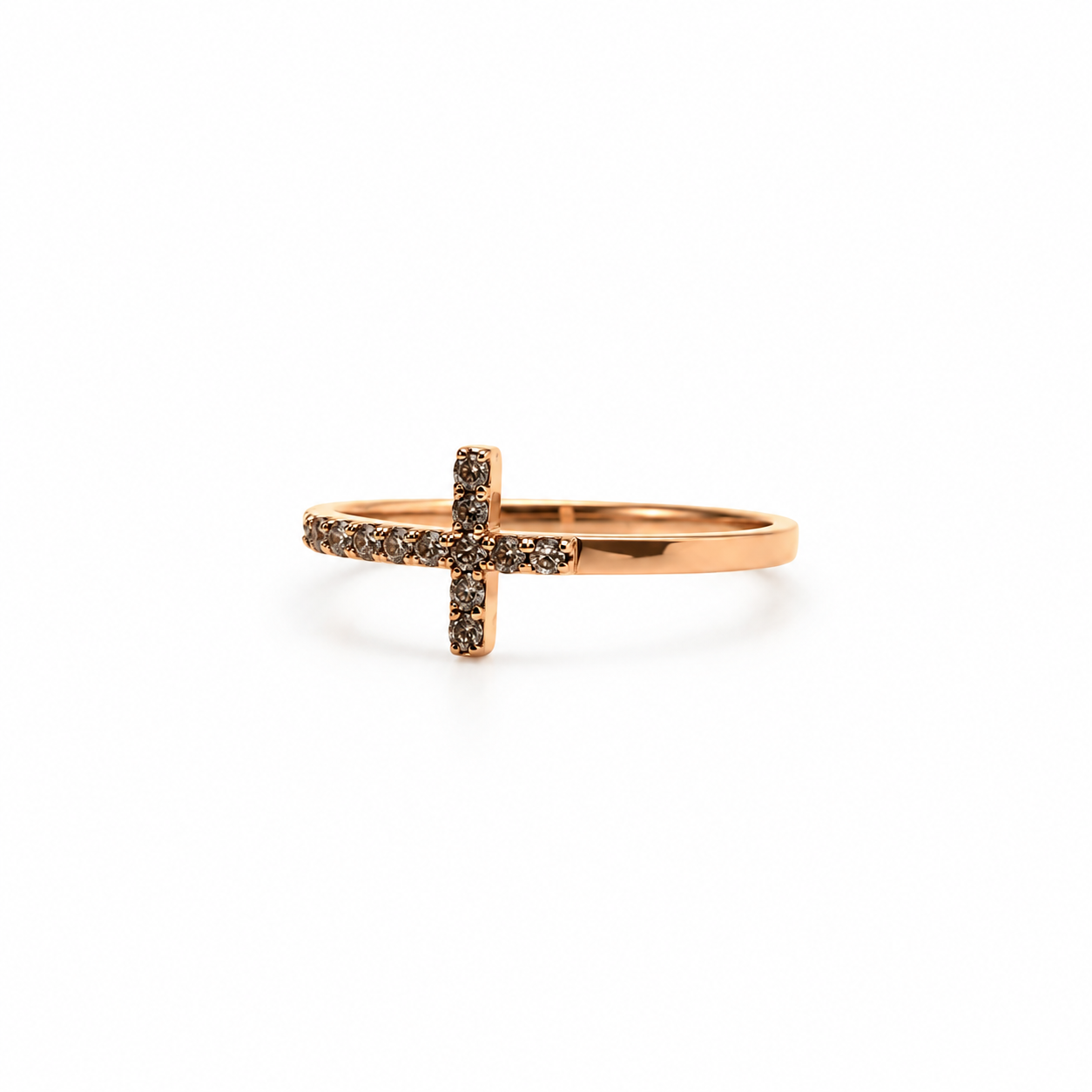 Anillo Cruz Oro Rosado 18K
