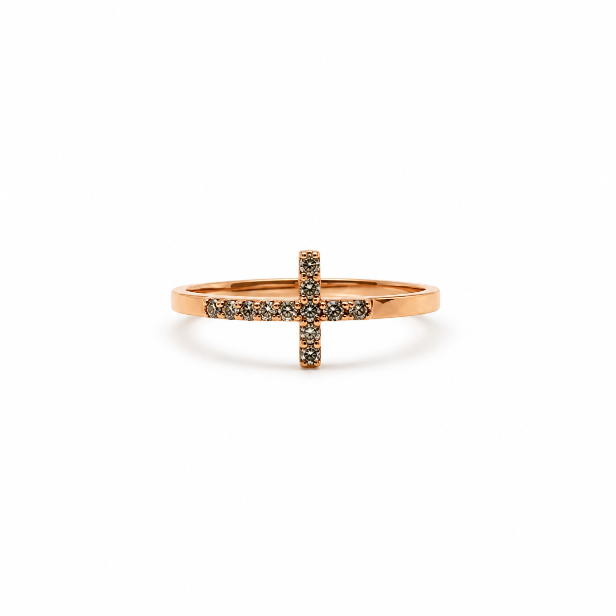 Anillo Cruz Oro Rosado 18K