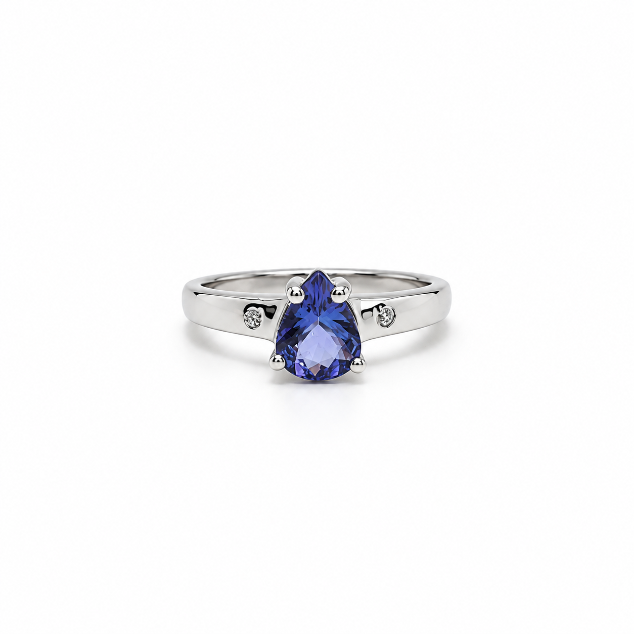 Anillo Gota Tanzanita Plata Rodinada