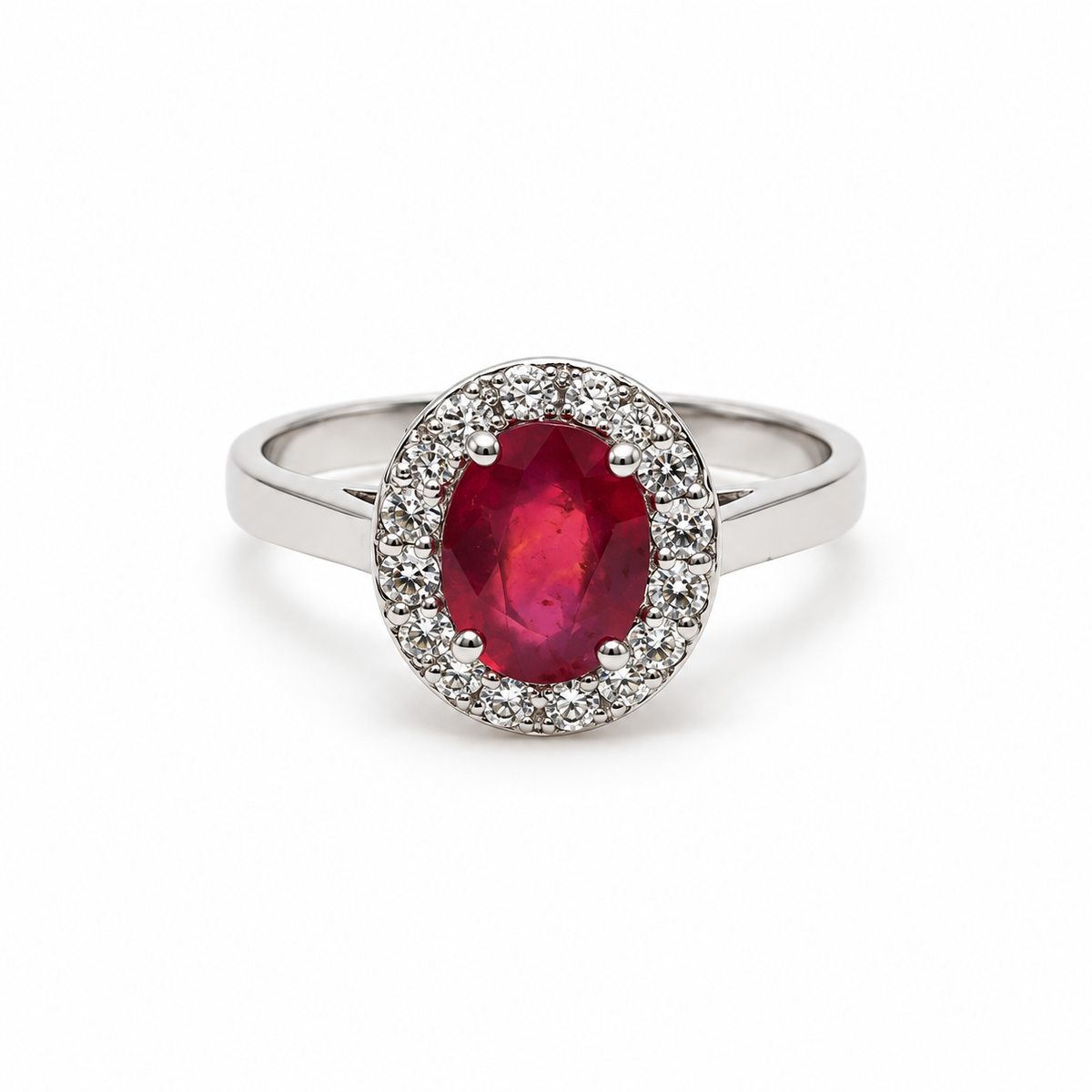 Anillo Rubí Oval Plata Rodinada