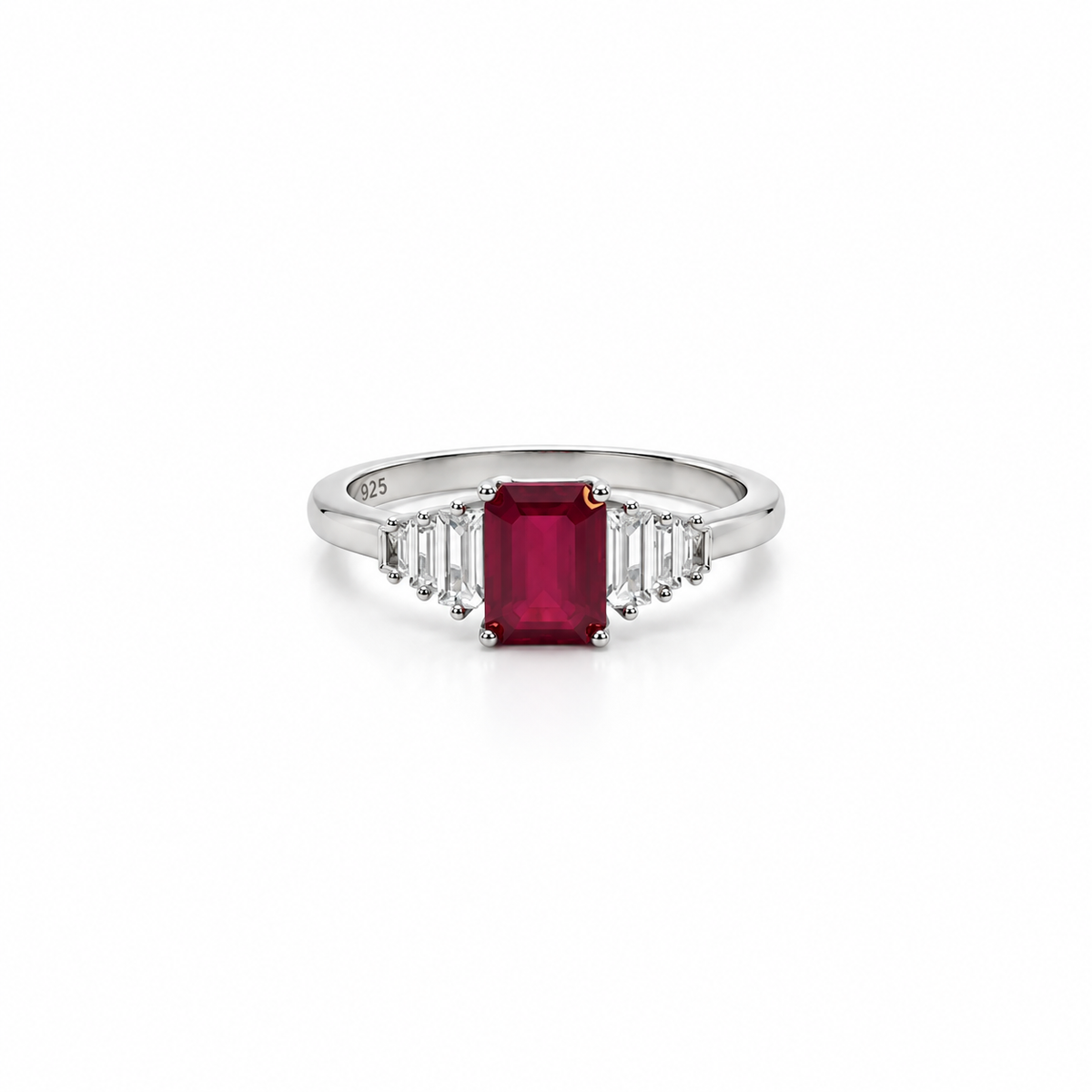 Anillo Rubí Rectangular Plata Rodinada