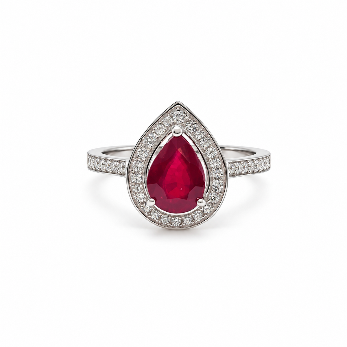 Anillo Gota Rubí Plata Rodinada