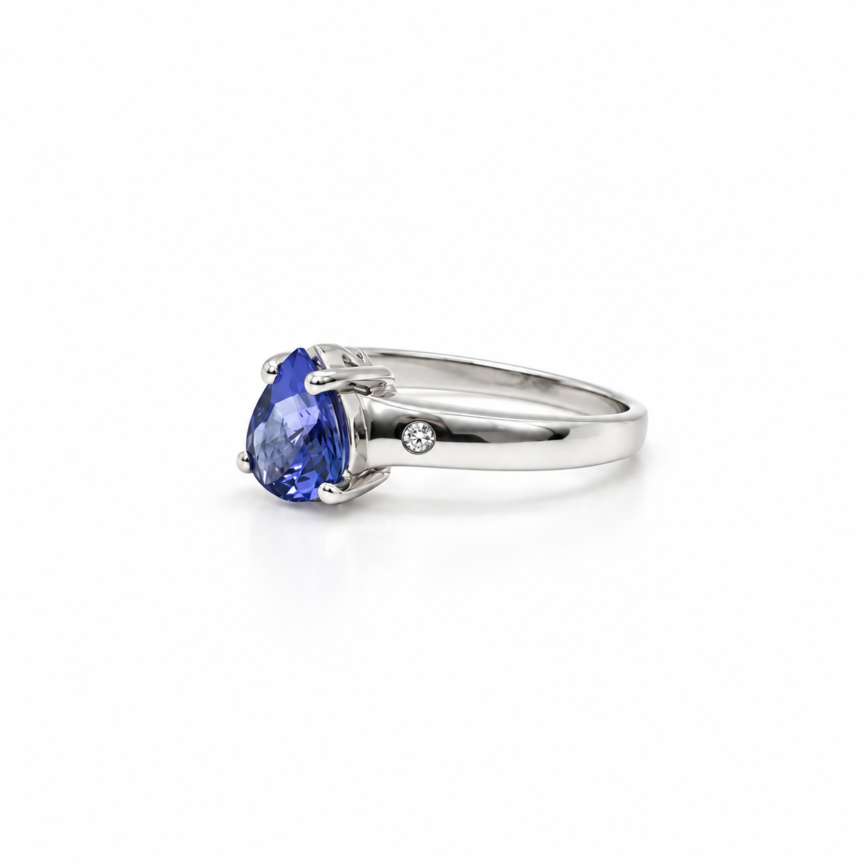 Anillo Gota Tanzanita Plata Rodinada