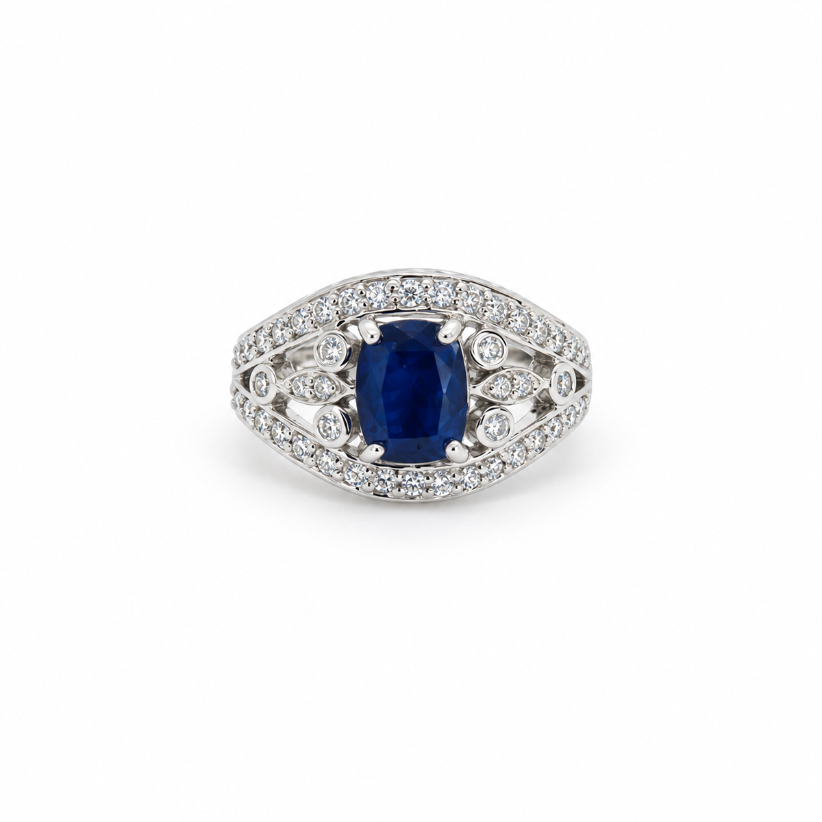 Anillo Plata Rodinada Zafiro Filigrana