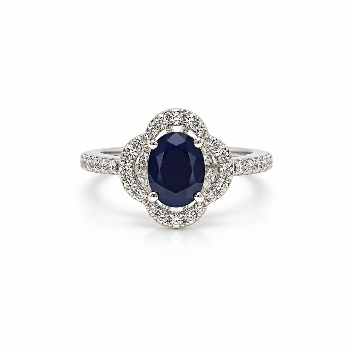 Anillo Roseta Oval Zafiro Plata Rodinada