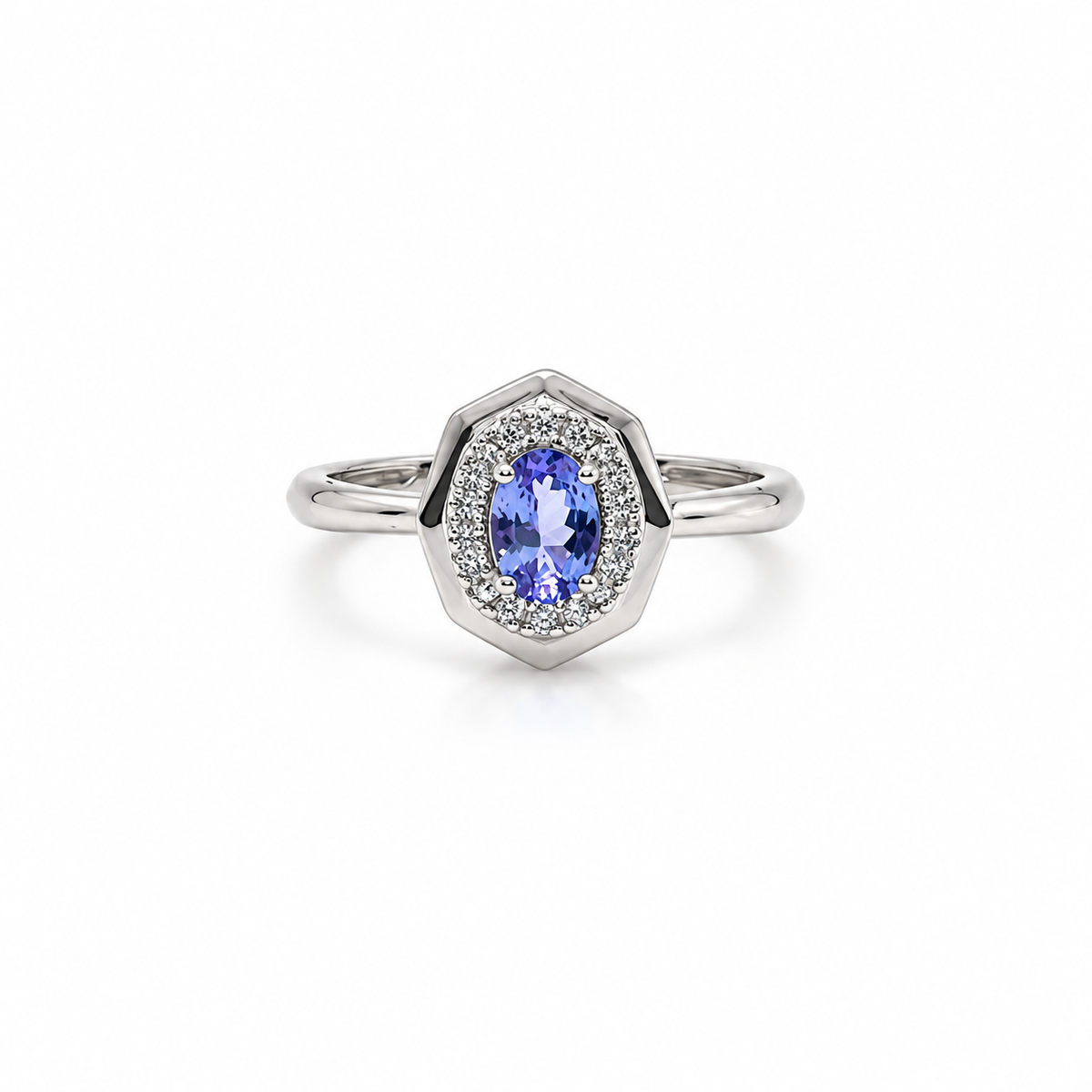 Anillo Plata Rodinada Octagonal Tanzanita Oval