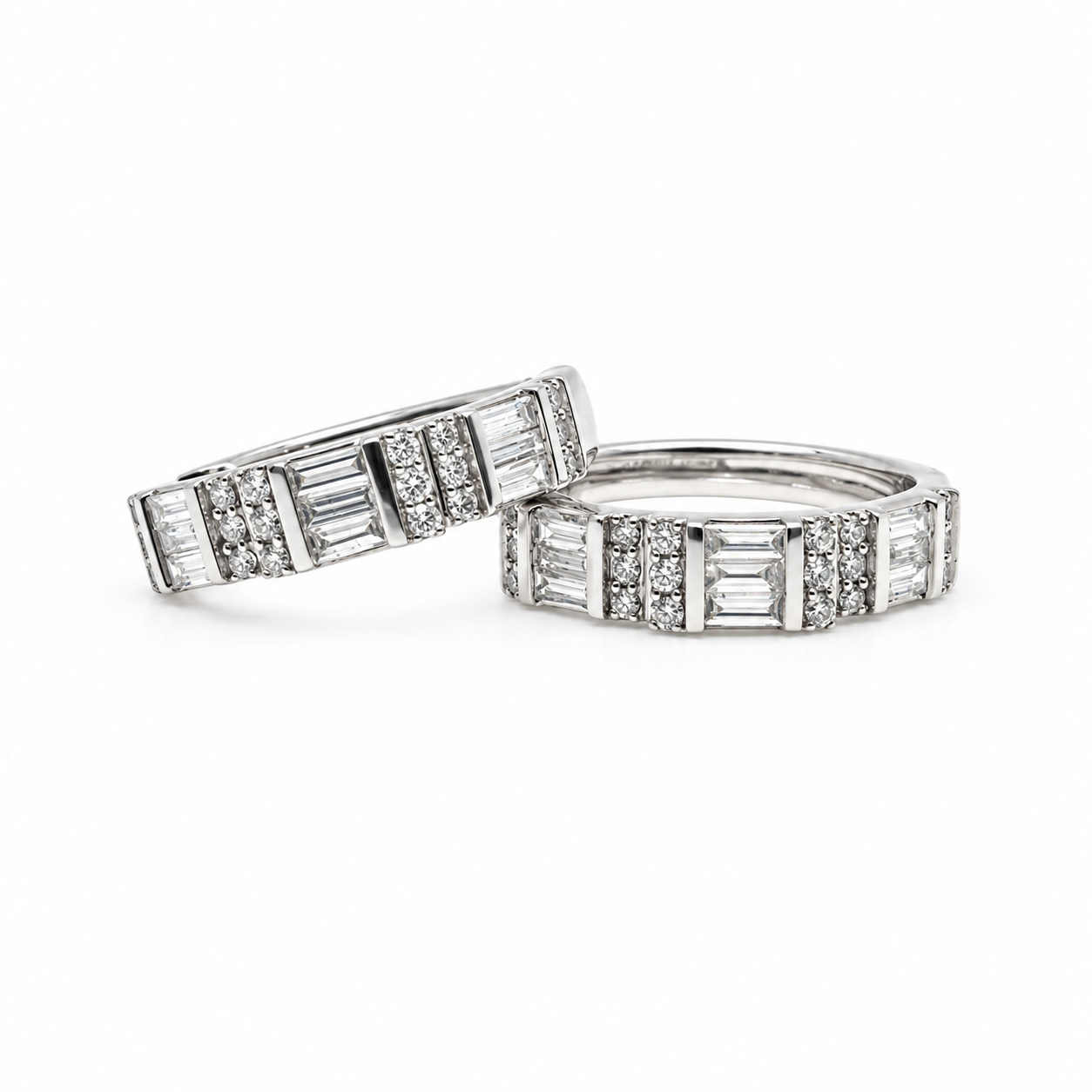 Argollas Brillantes Baguette Oro Blanco 18K