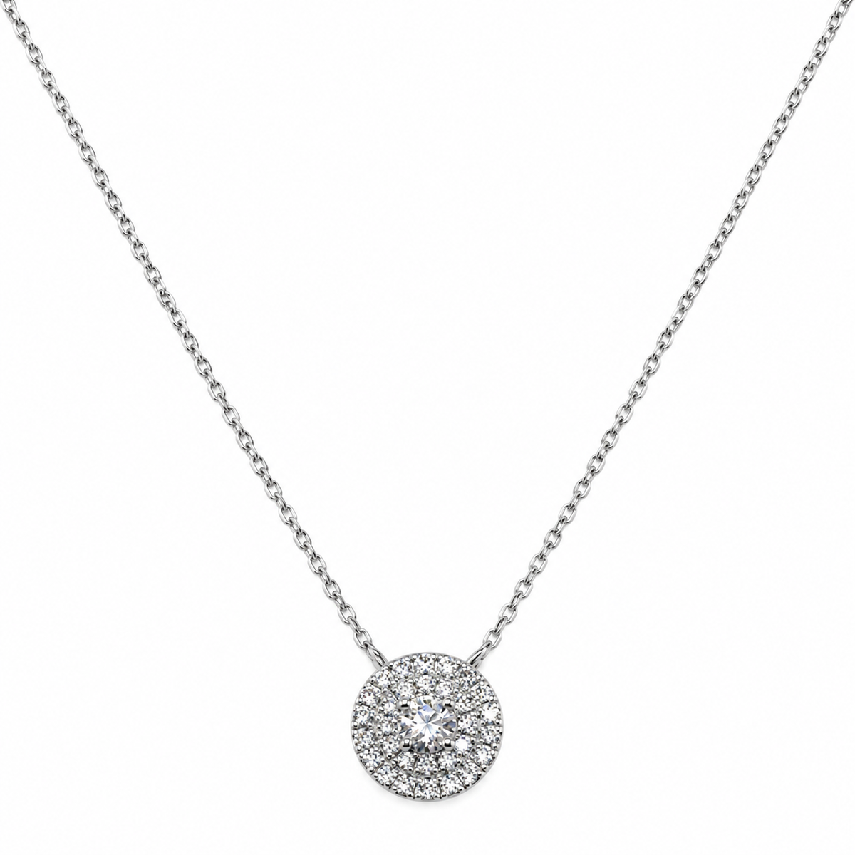 Collar Doble Halo Oro Blanco 18K