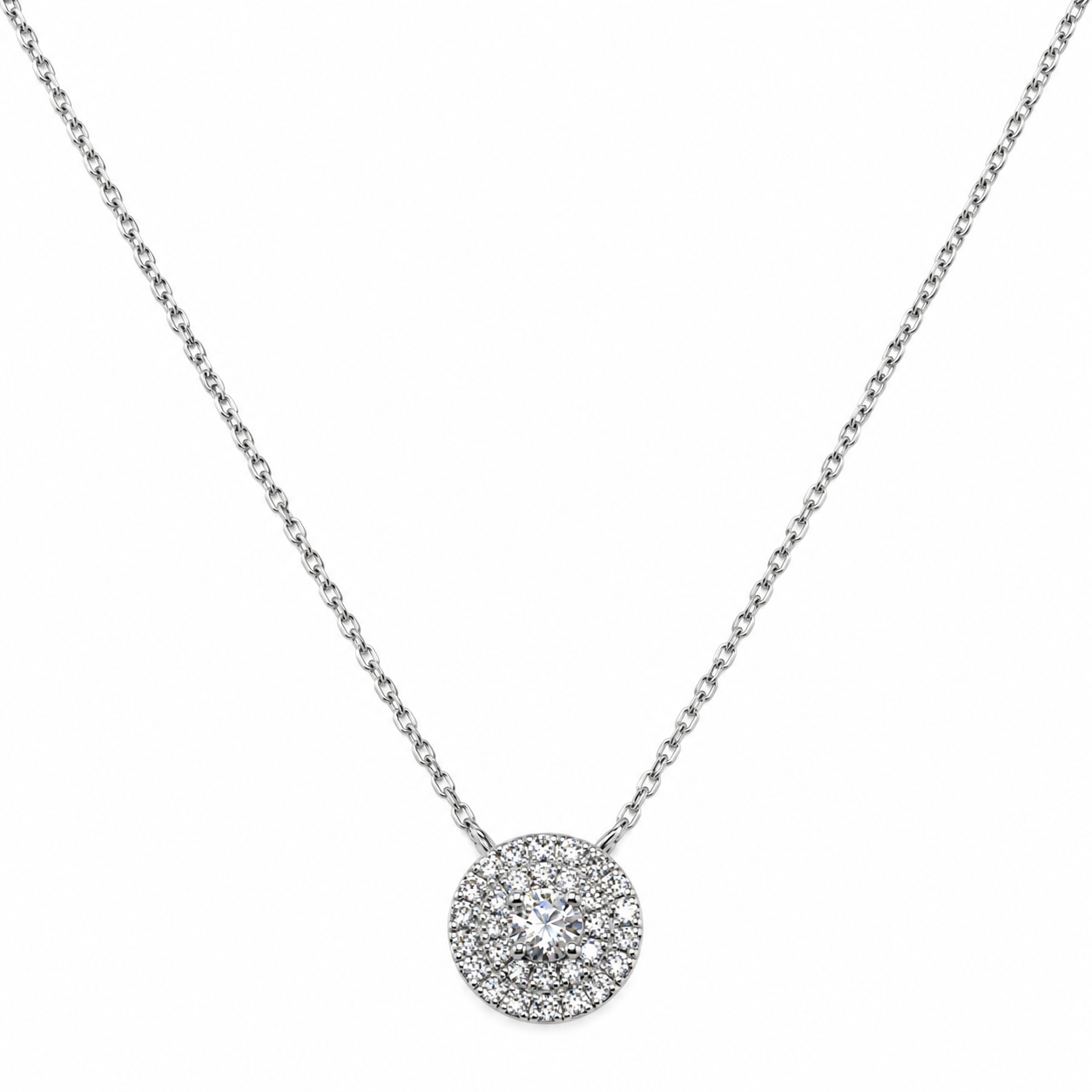 Collar Doble Halo Oro Blanco 18K