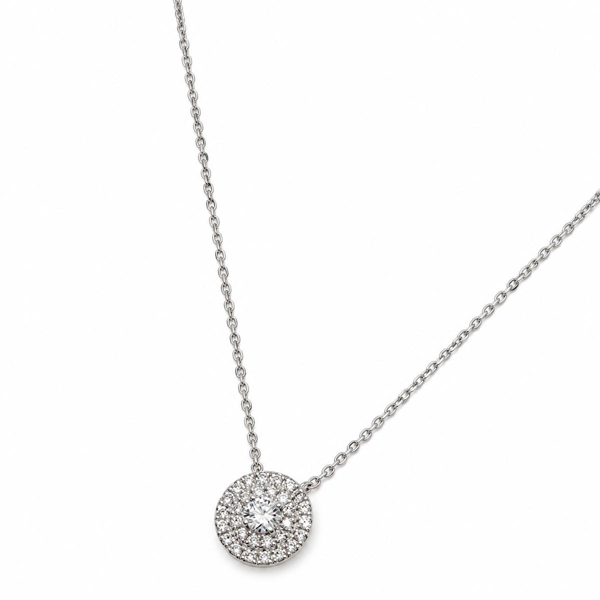 Collar Doble Halo Oro Blanco 18K