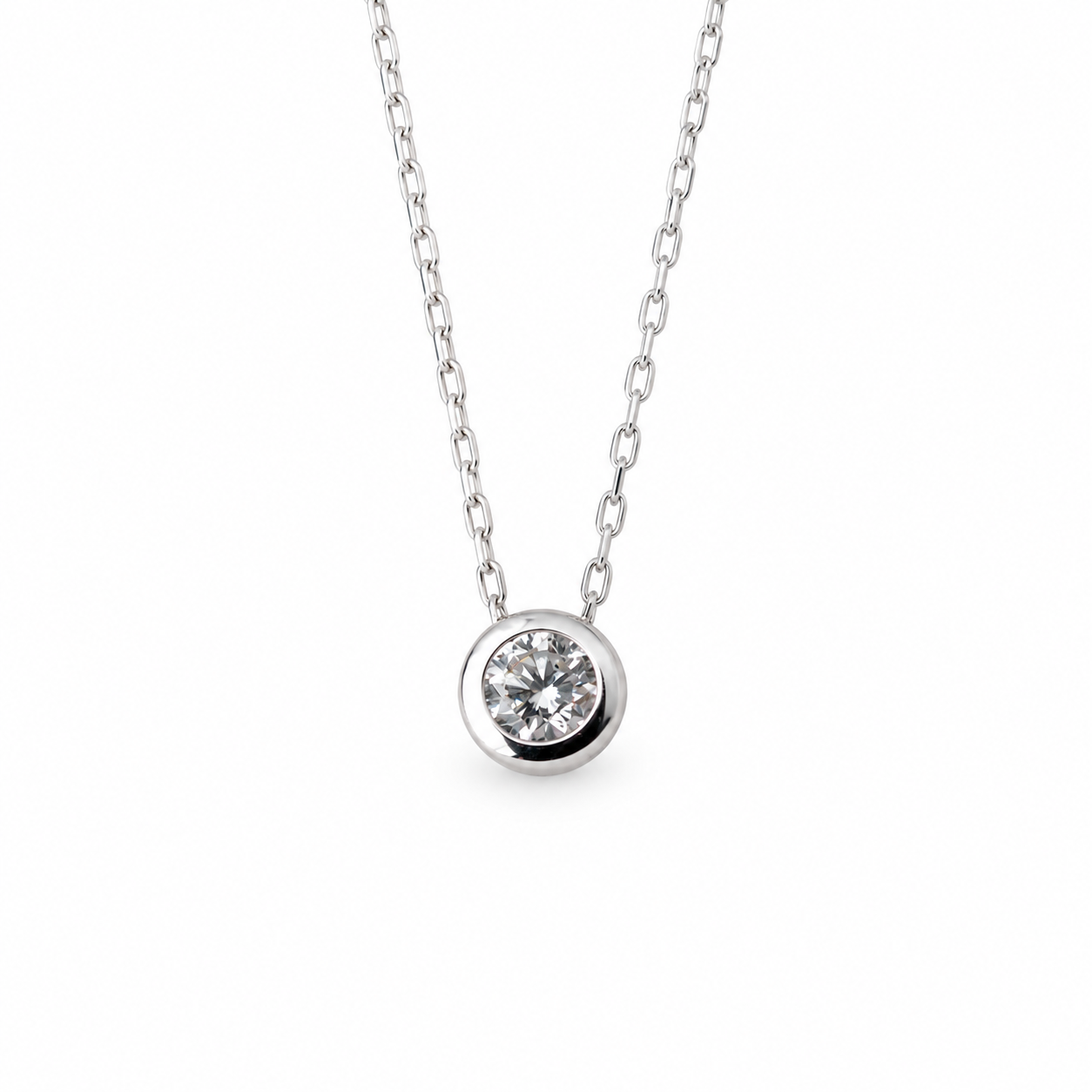 Collar Punto Luz 0,10ct Engaste Bisel Oro Blanco