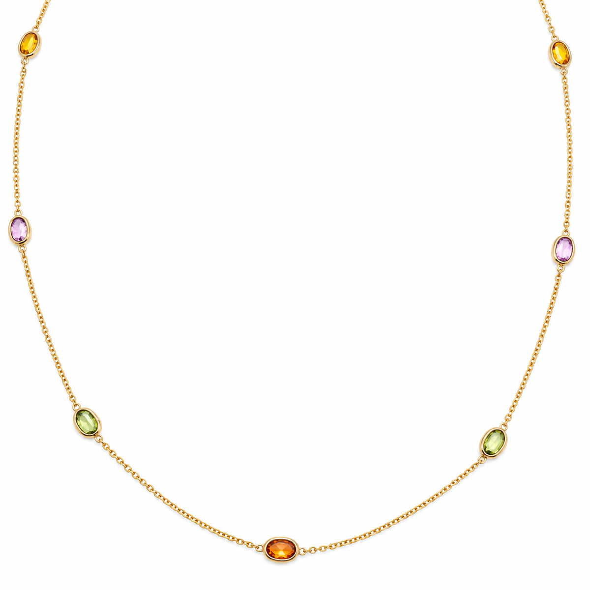 Collar Oro Amarillo Zafiro De Colores