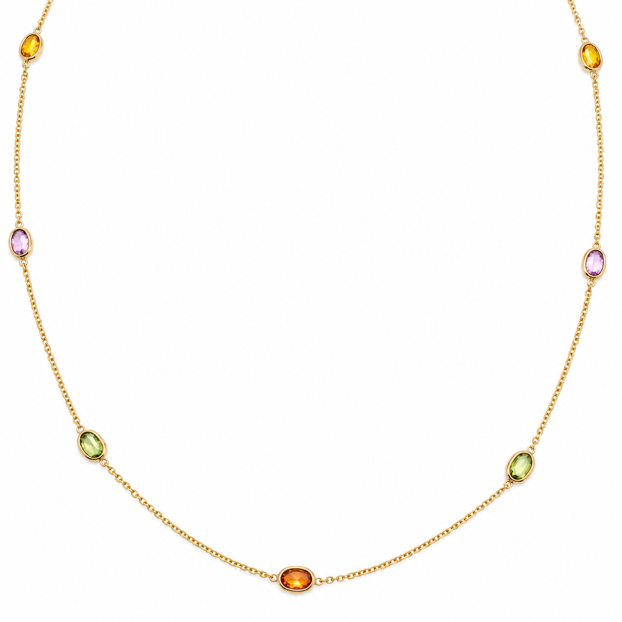 Collar Oro Amarillo Zafiro De Colores