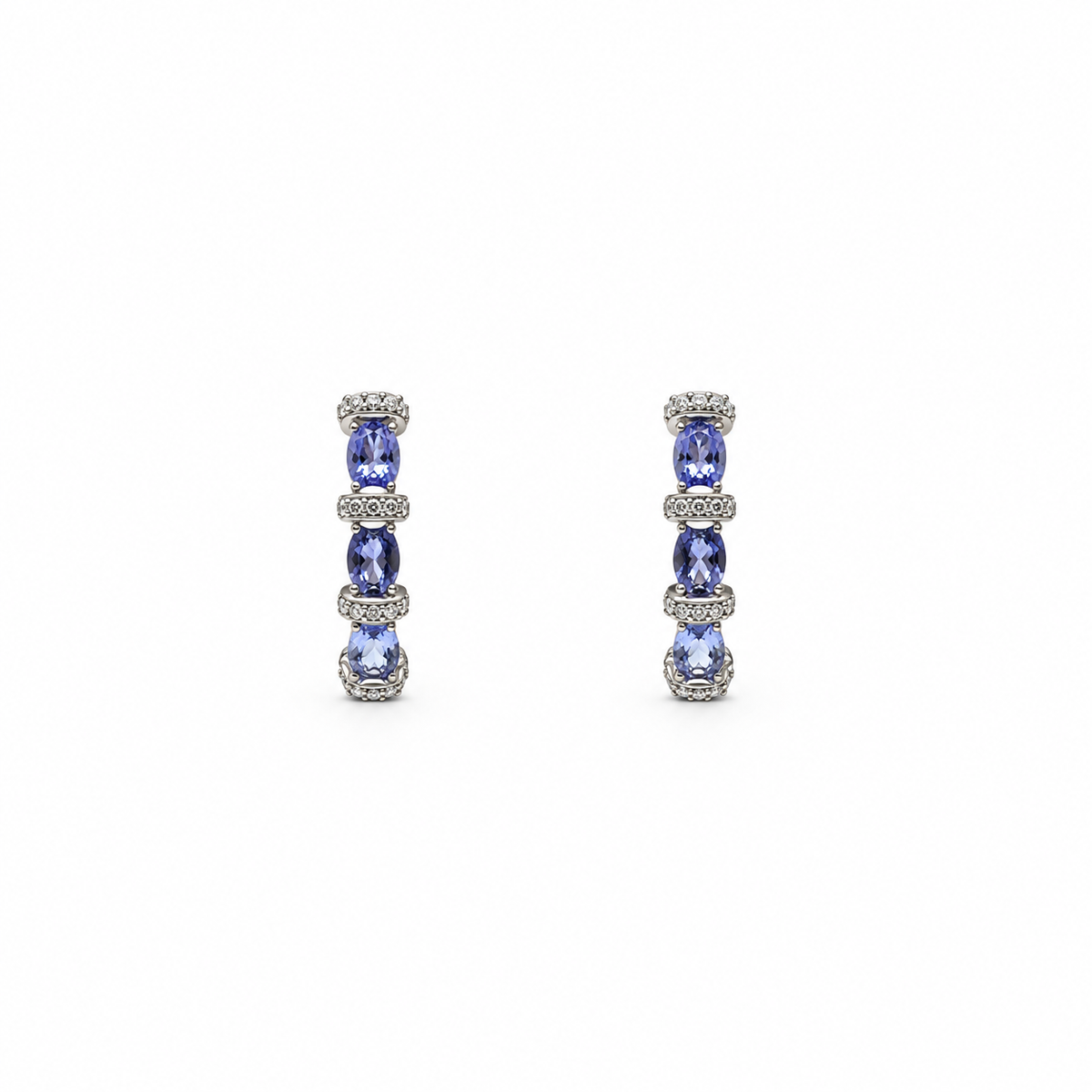 Aros Plata Rodinada Triple Tanzanitas Oval