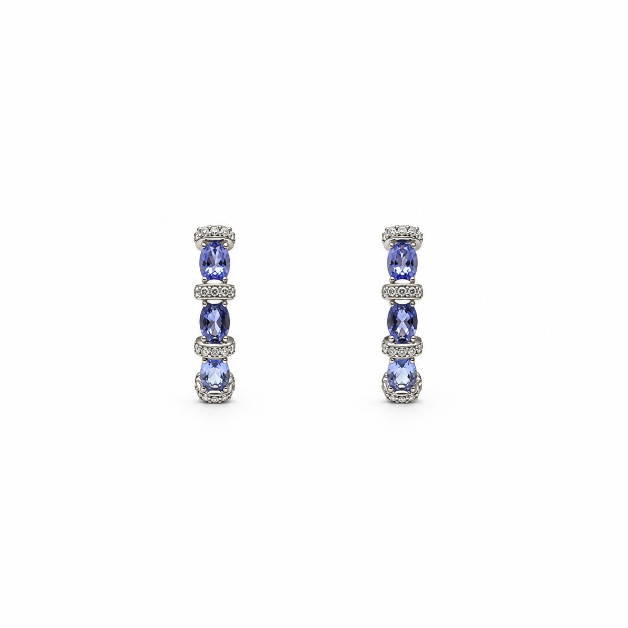 Aros Plata Rodinada Triple Tanzanitas Oval