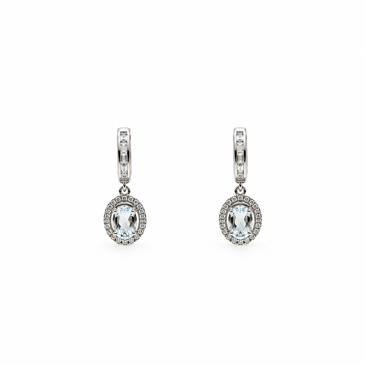 Aros Largos Plata Rodinada Aguamarina Oval