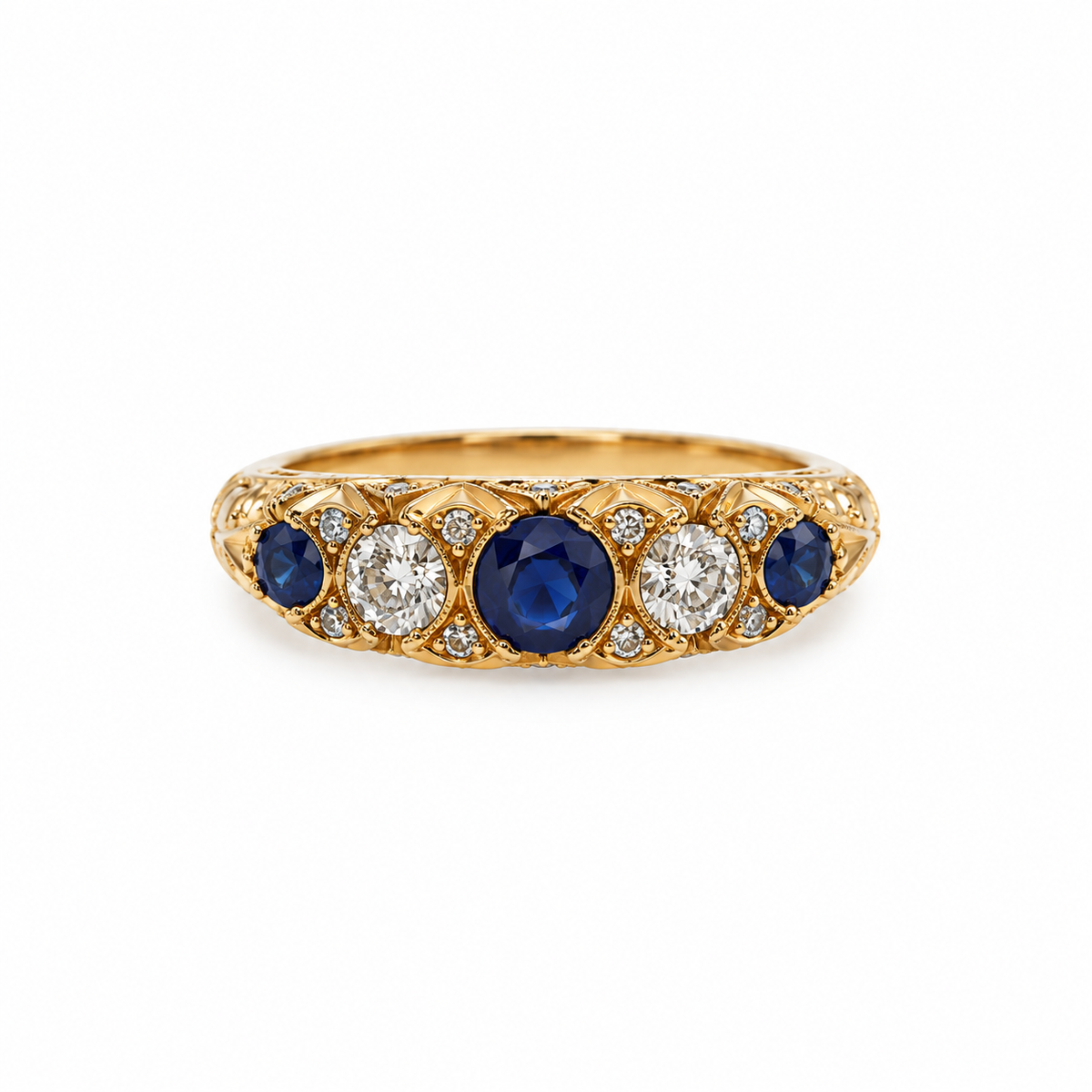 Anillo Vintage Zafiros Y Diamantes
